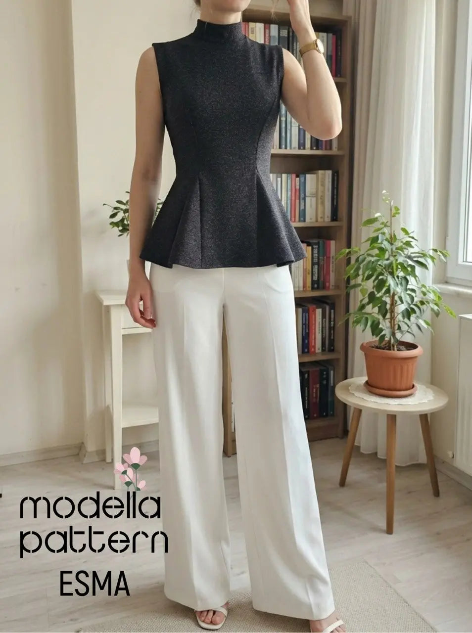 Esma Peplum Top Sewing Pattern PDF | Sizes EU XS-4XL | Stretch Knit Fitted Top with Mock Neck