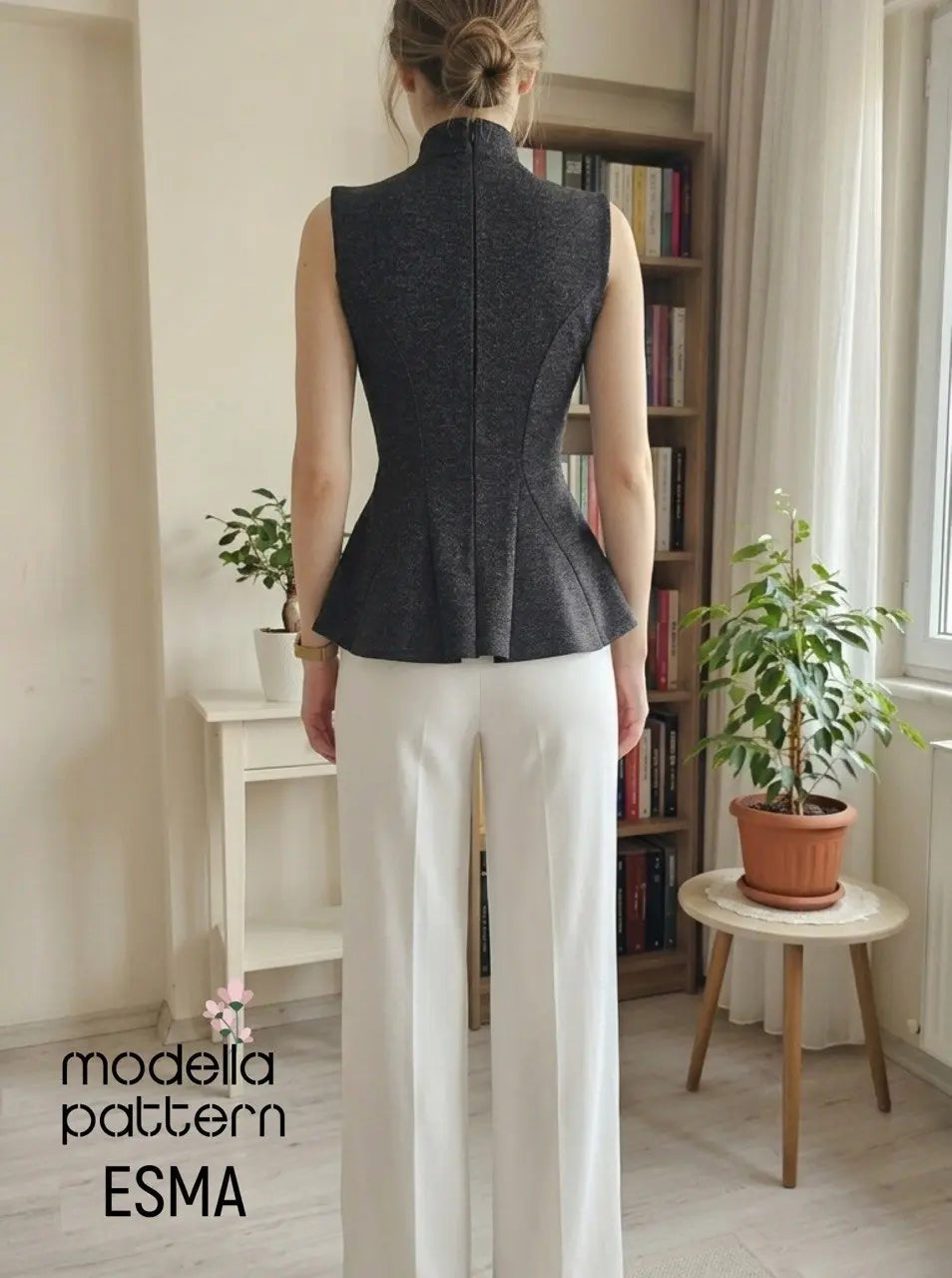 Esma Peplum Top Sewing Pattern PDF | Sizes EU XS-4XL | Stretch Knit Fitted Top with Mock Neck