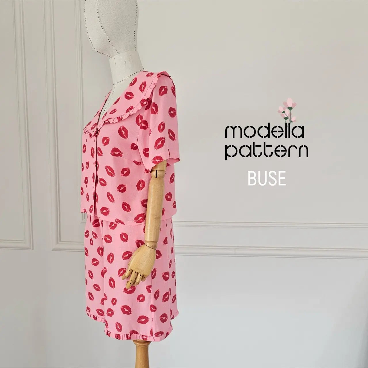 BUSE Pajama Top Sewing Pattern PDF, Romantic Statement Ruffle Collar Sleepwear, Wrap Front Lounge Top DIY, Size 34-52 (EU)