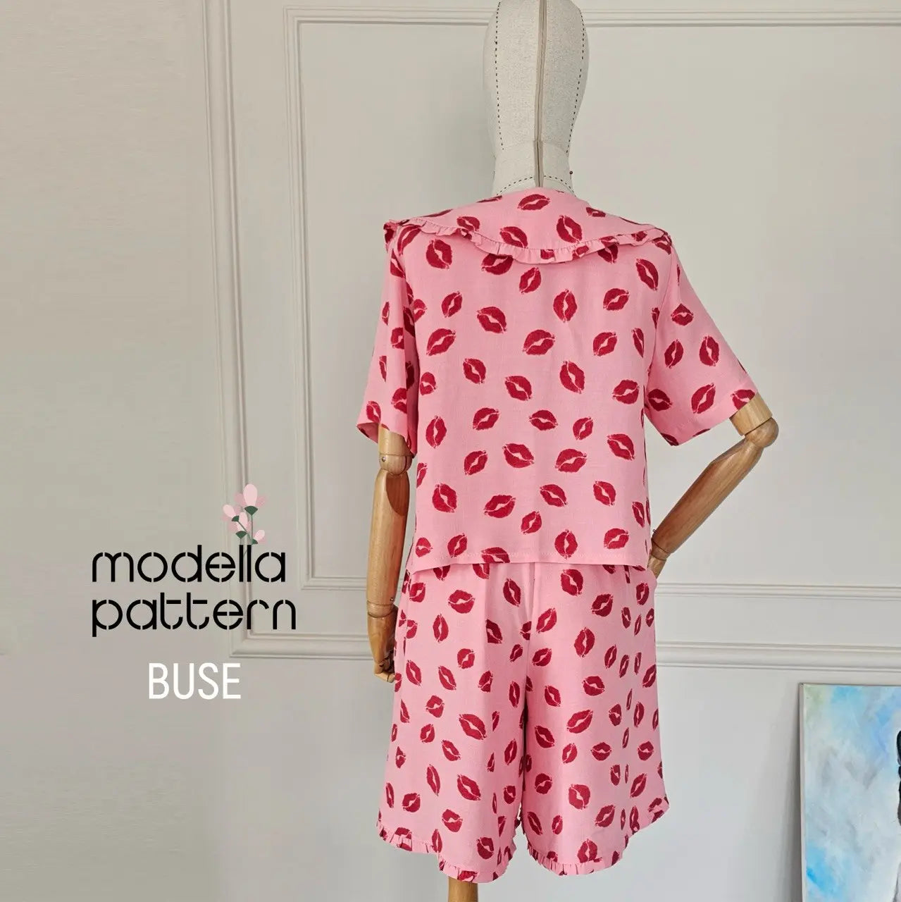 BUSE Pajama Top Sewing Pattern PDF, Romantic Statement Ruffle Collar Sleepwear, Wrap Front Lounge Top DIY, Size 34-52 (EU)