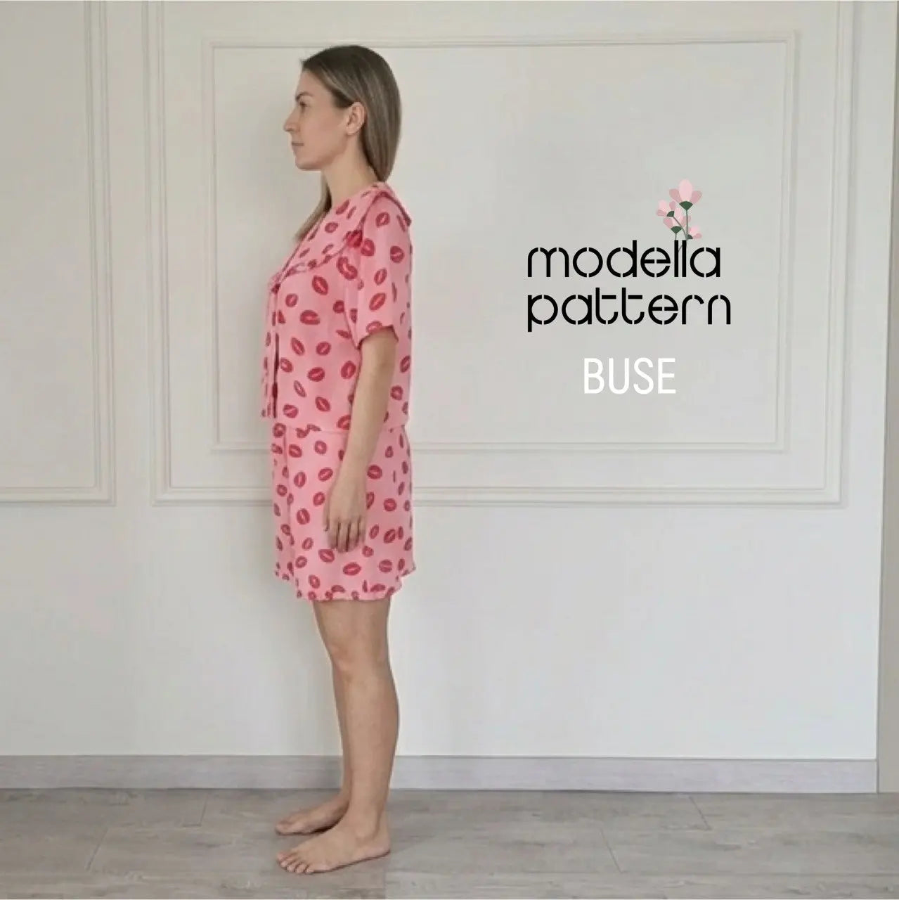 BUSE Pajama Top Sewing Pattern PDF, Romantic Statement Ruffle Collar Sleepwear, Wrap Front Lounge Top DIY, Size 34-52 (EU)