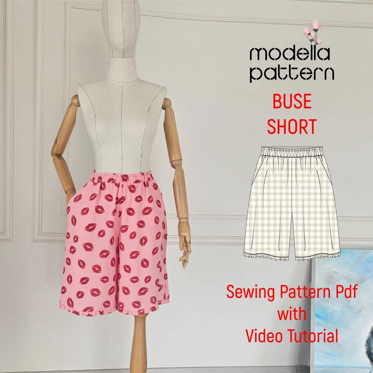 BUSE Shorts Sewing Pattern PDF, Romantic Ruffle Hem Lounge Shorts, Elastic Waist Sleep Shorts DIY, Size 34-52 (EU)