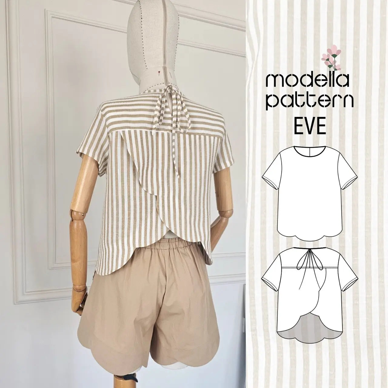 EVE Blouse Sewing Pattern PDF, Sweet Summer Scalloped Hem Top, Back Yoke Detail Blouse DIY