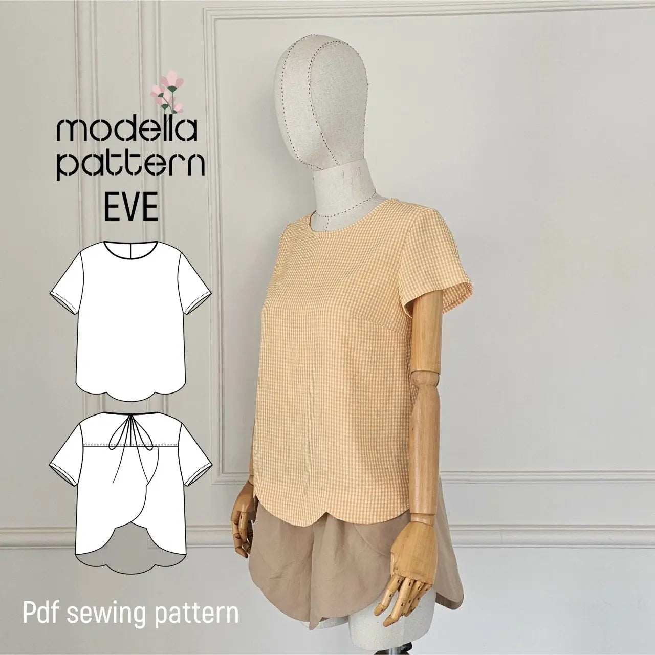 EVE Blouse Sewing Pattern PDF, Sweet Summer Scalloped Hem Top, Back Yoke Detail Blouse DIY