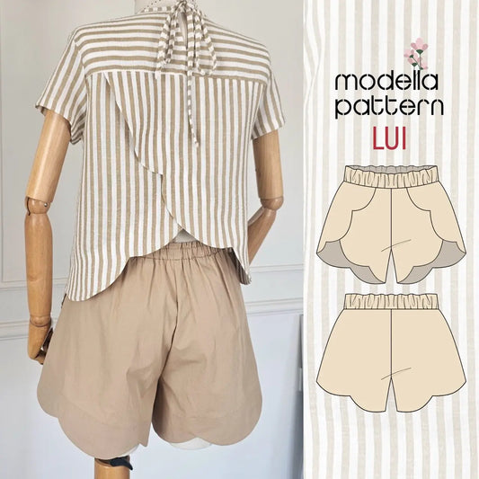 LUI Shorts Sewing Pattern PDF, Sweet Scalloped Hem Lounge Shorts, Elastic Waist Summer Sleep Shorts DIY
