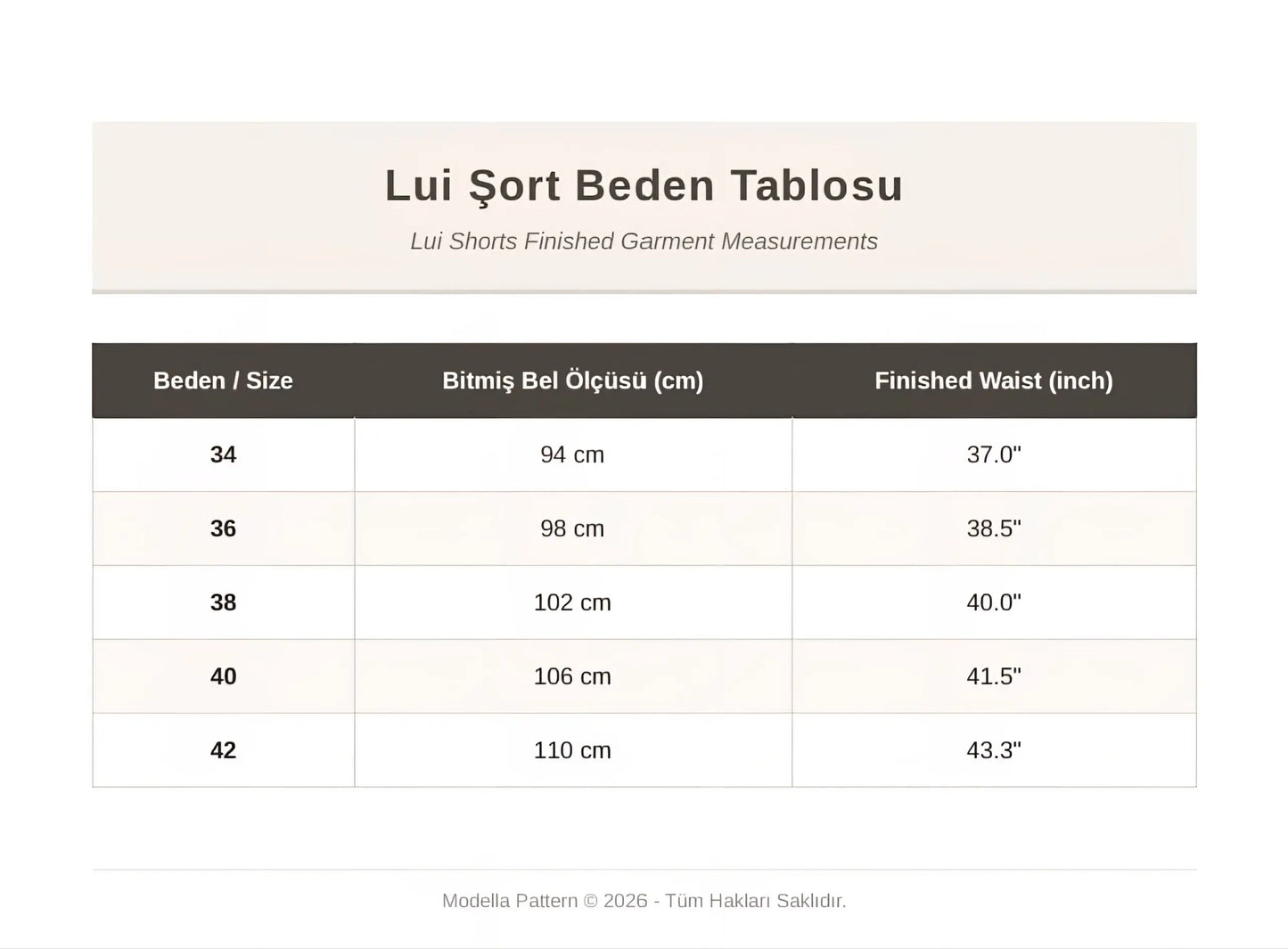 LUI Şort Dikiş Kalıbı PDF, Paçası Dilimli Yazlık Şort, Beli Lastikli Konforlu Günlük ve Pijama Şortu Kalıbı