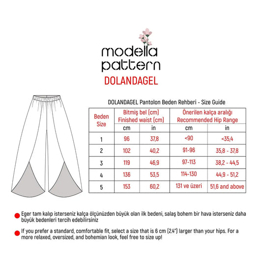 DOLANDAGEL Wrap Trousers Digital Sewing Pattern | Wide-Leg Summer Pants PDF Pattern | Sizes 1-5 | Beginner Friendly with Video Tutorial