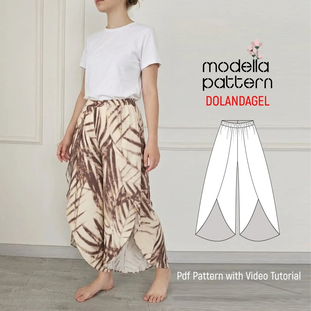 DOLANDAGEL Wrap Trousers Digital Sewing Pattern | Wide-Leg Summer Pants PDF Pattern | Sizes 1-5 | Beginner Friendly with Video Tutorial