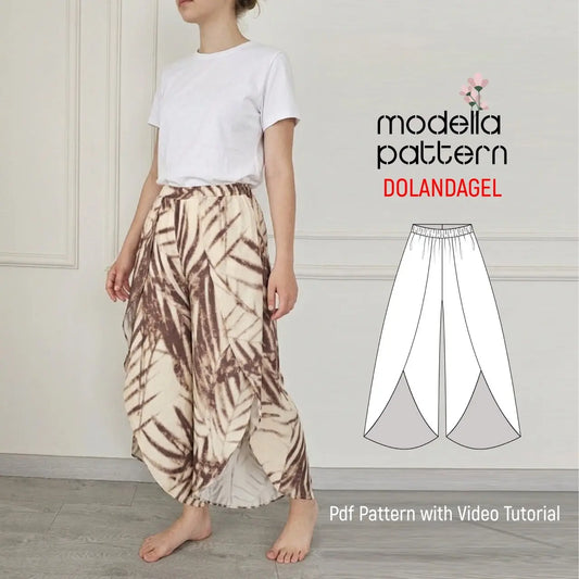 DOLANDAGEL Wrap Trousers Digital Sewing Pattern | Wide-Leg Summer Pants PDF Pattern | Sizes 1-5 | Beginner Friendly with Video Tutorial