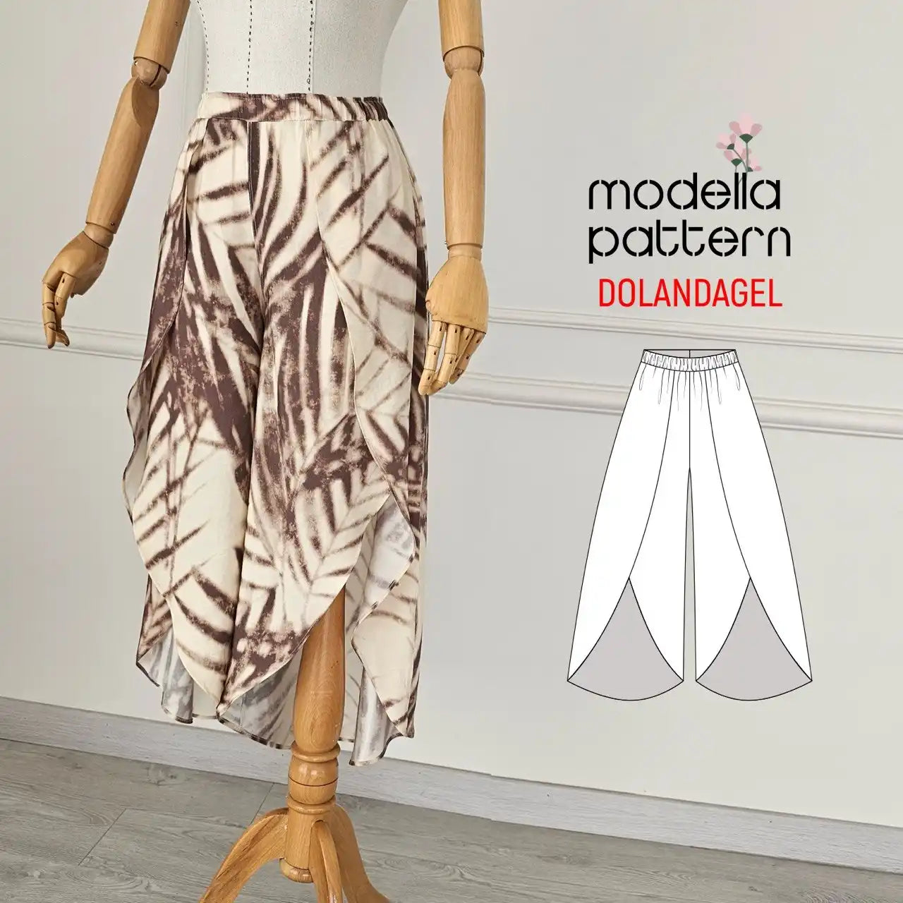 DOLANDAGEL Wrap Trousers Digital Sewing Pattern | Wide-Leg Summer Pants PDF Pattern | Sizes 1-5 | Beginner Friendly with Video Tutorial