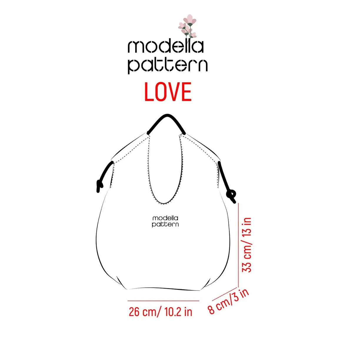 LOVE Large Slouchy Shoulder Bag Sewing Pattern PDF, Oversized Boho Hobo Bag DIY, Lined Shoulder Tote with Inner Pocket, A0-A4-US Letter