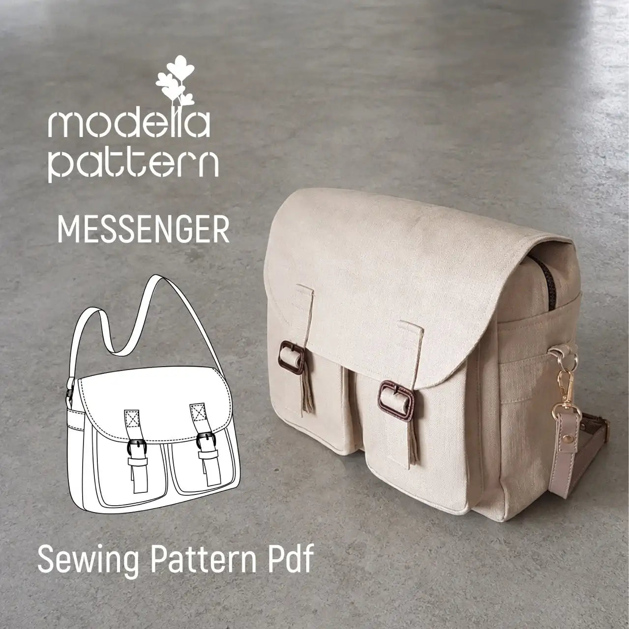 MESSENGER Bag Sewing Pattern PDF, Classic Flap Crossbody Laptop Bag DIY, Lined Zip-Top Messenger Purse Pattern, A0-A4-US Letter
