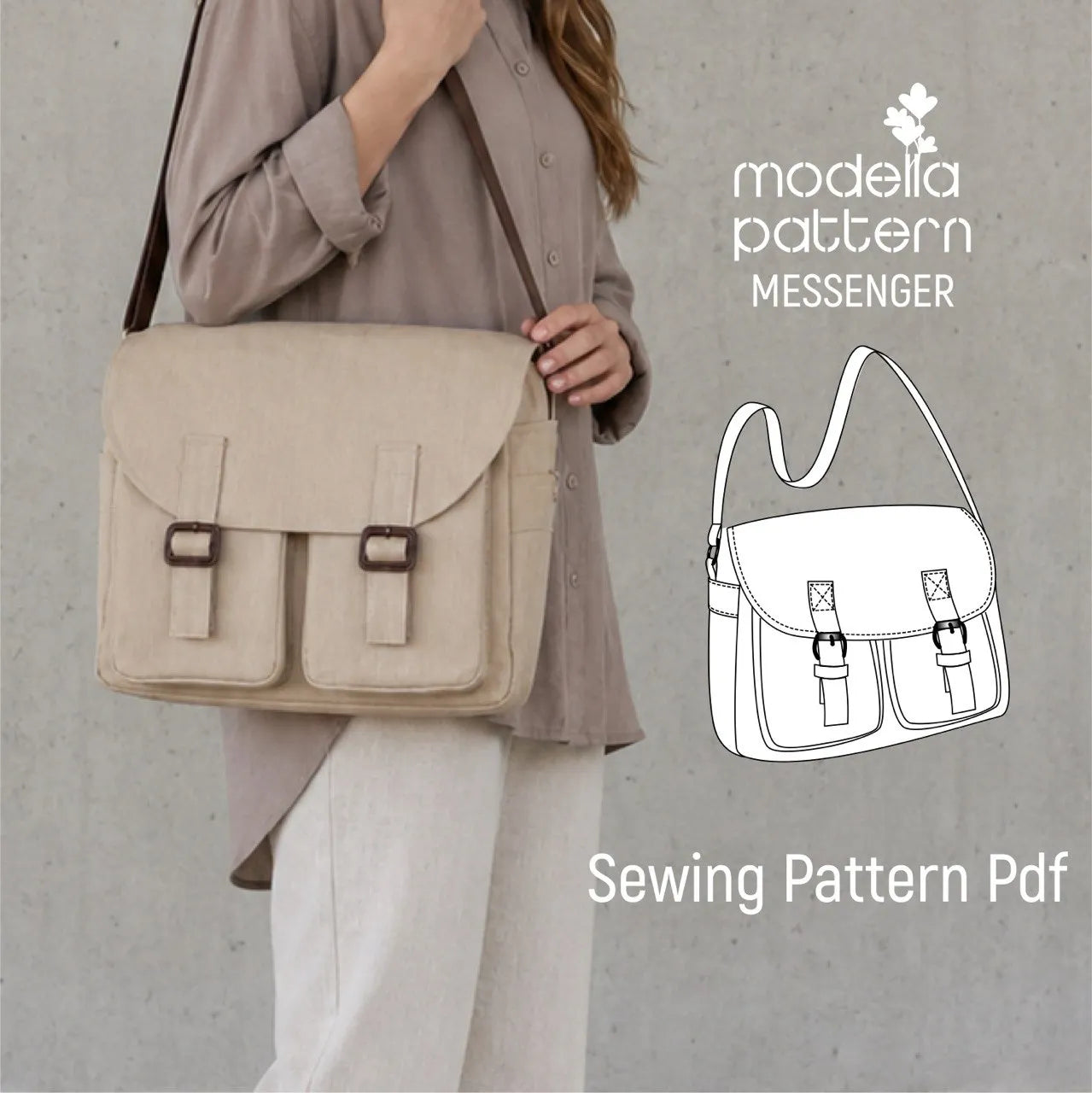 MESSENGER Bag Sewing Pattern PDF, Classic Flap Crossbody Laptop Bag DIY, Lined Zip-Top Messenger Purse Pattern, A0-A4-US Letter