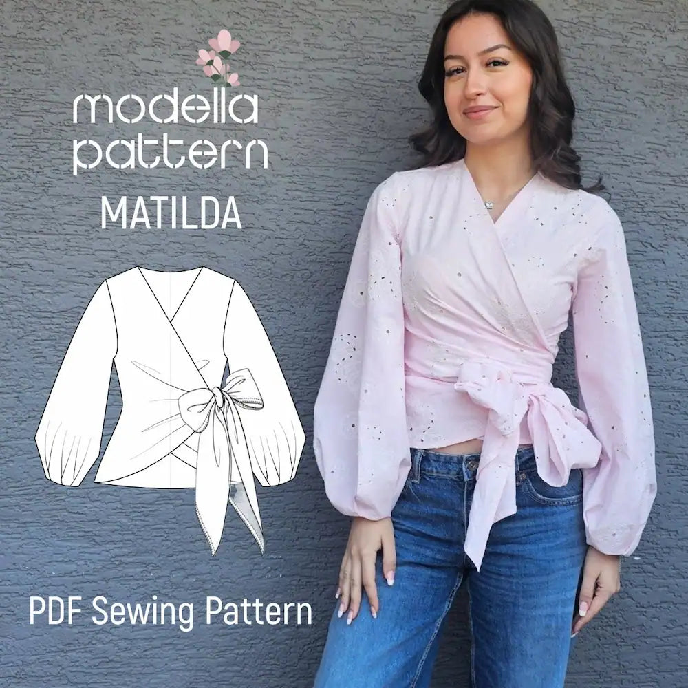 Matilda Wrap Blouse | Draped Front & Balloon Sleeve | Digital PDF Sewing Pattern