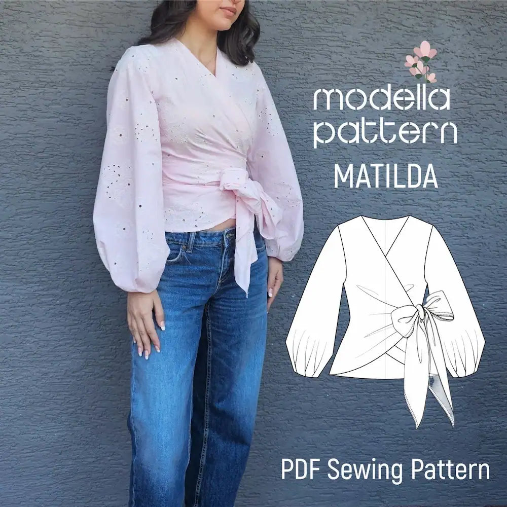 Matilda Wrap Blouse | Draped Front & Balloon Sleeve | Digital PDF Sewing Pattern