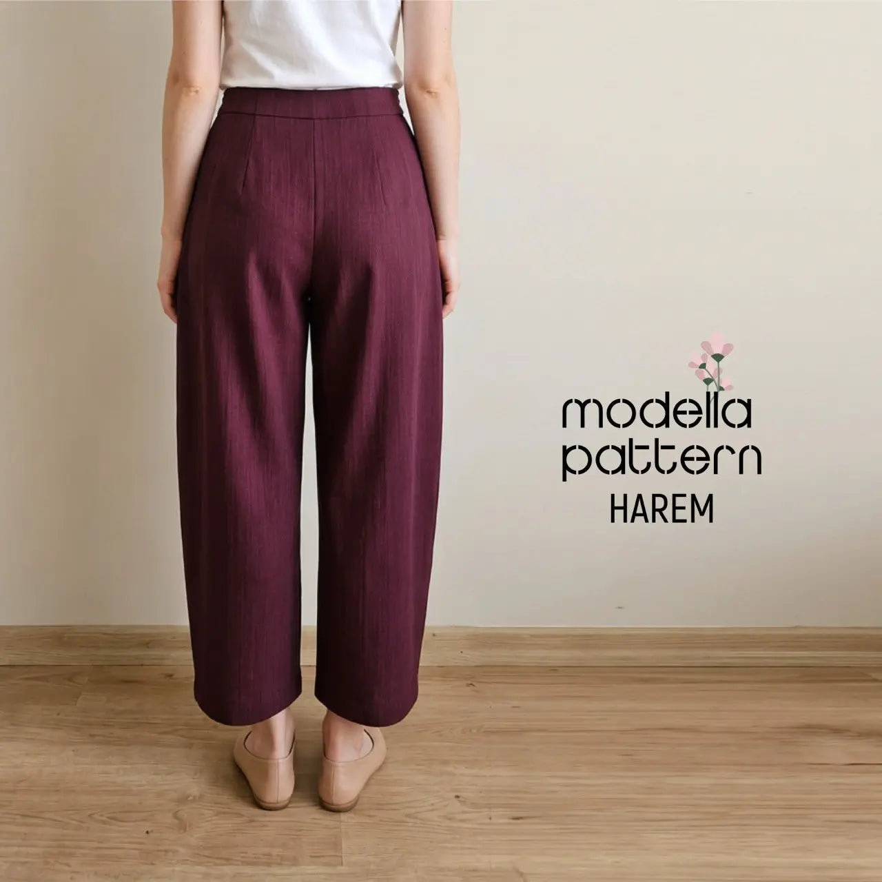 Harem Pants PDF Sewing Pattern – Pleated Wide-Leg Trousers with Side Pockets & Hidden Zipper (Sizes 36–44)