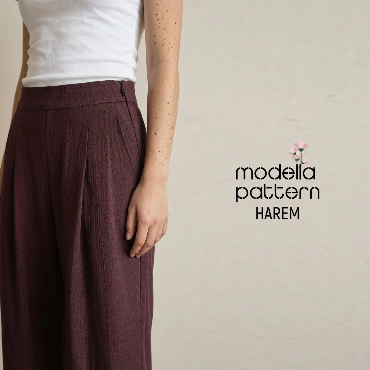 Harem Pants PDF Sewing Pattern – Pleated Wide-Leg Trousers with Side Pockets & Hidden Zipper (Sizes 36–44)