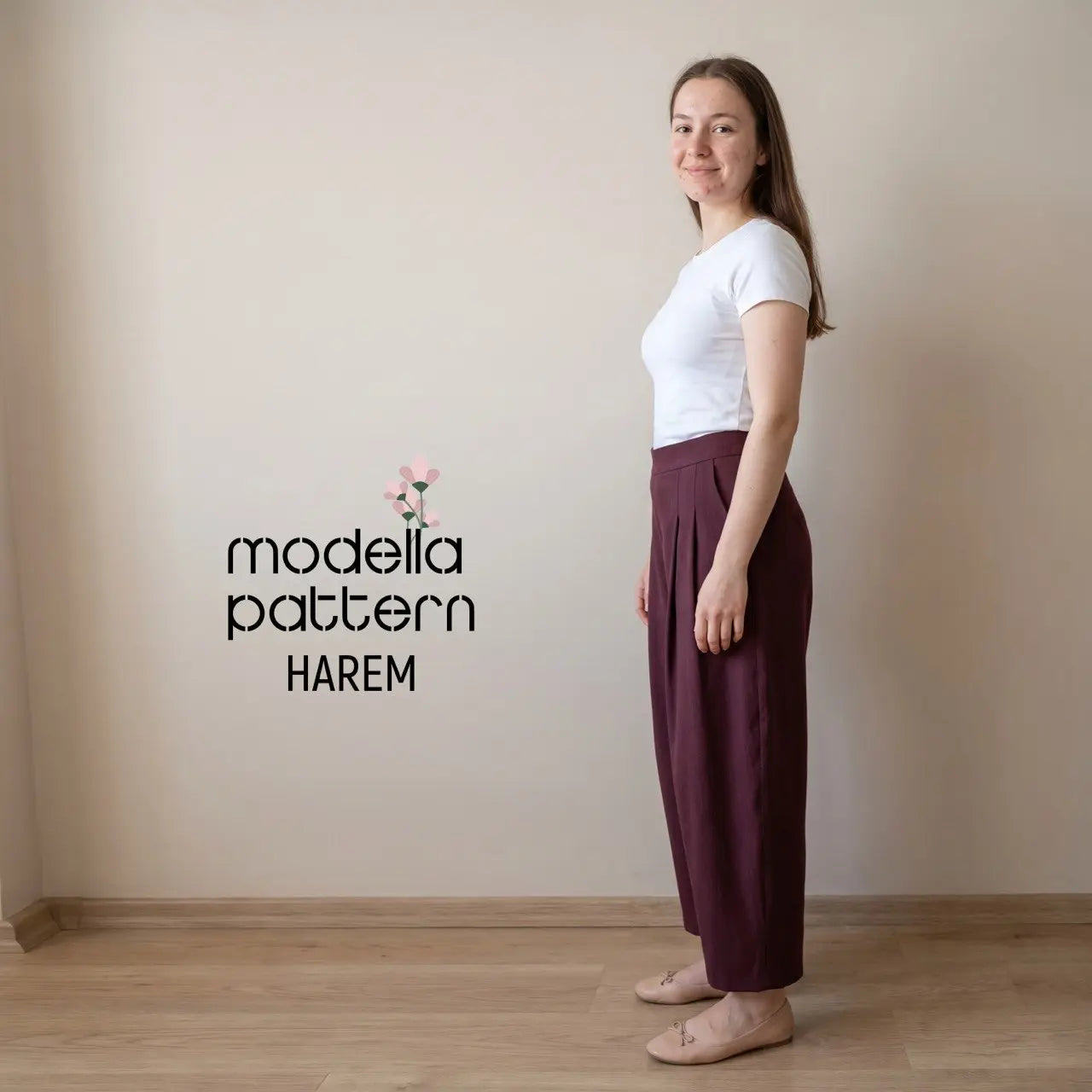 Harem Pants PDF Sewing Pattern – Pleated Wide-Leg Trousers with Side Pockets & Hidden Zipper (Sizes 36–44)