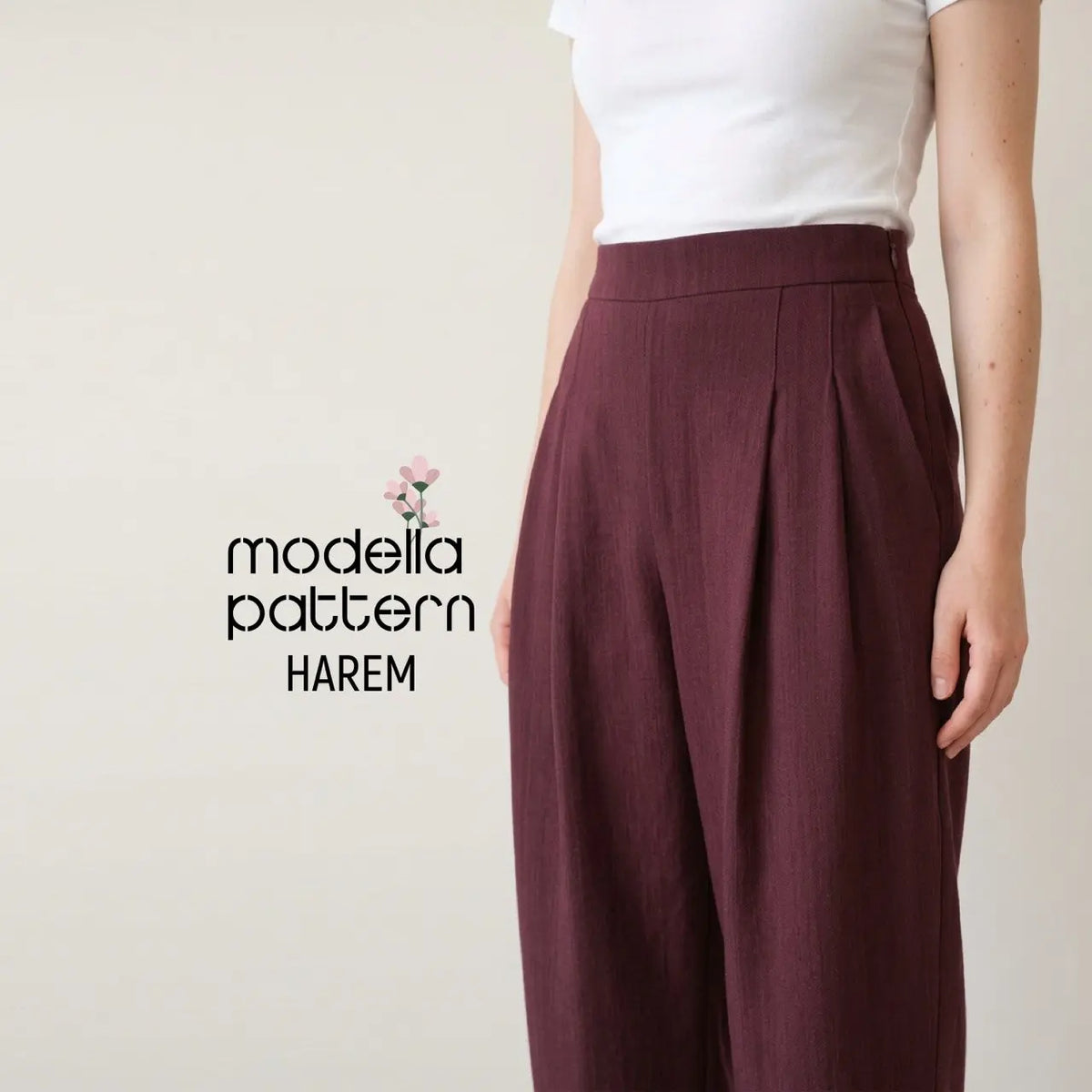 Harem Pants PDF Sewing Pattern – Pleated Wide-Leg Trousers with Side Pockets & Hidden Zipper (Sizes 36–44)
