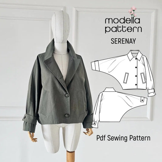 Serenay Batwing Jacket Sewing Pattern PDF | Lined Jacket & Short Coat
