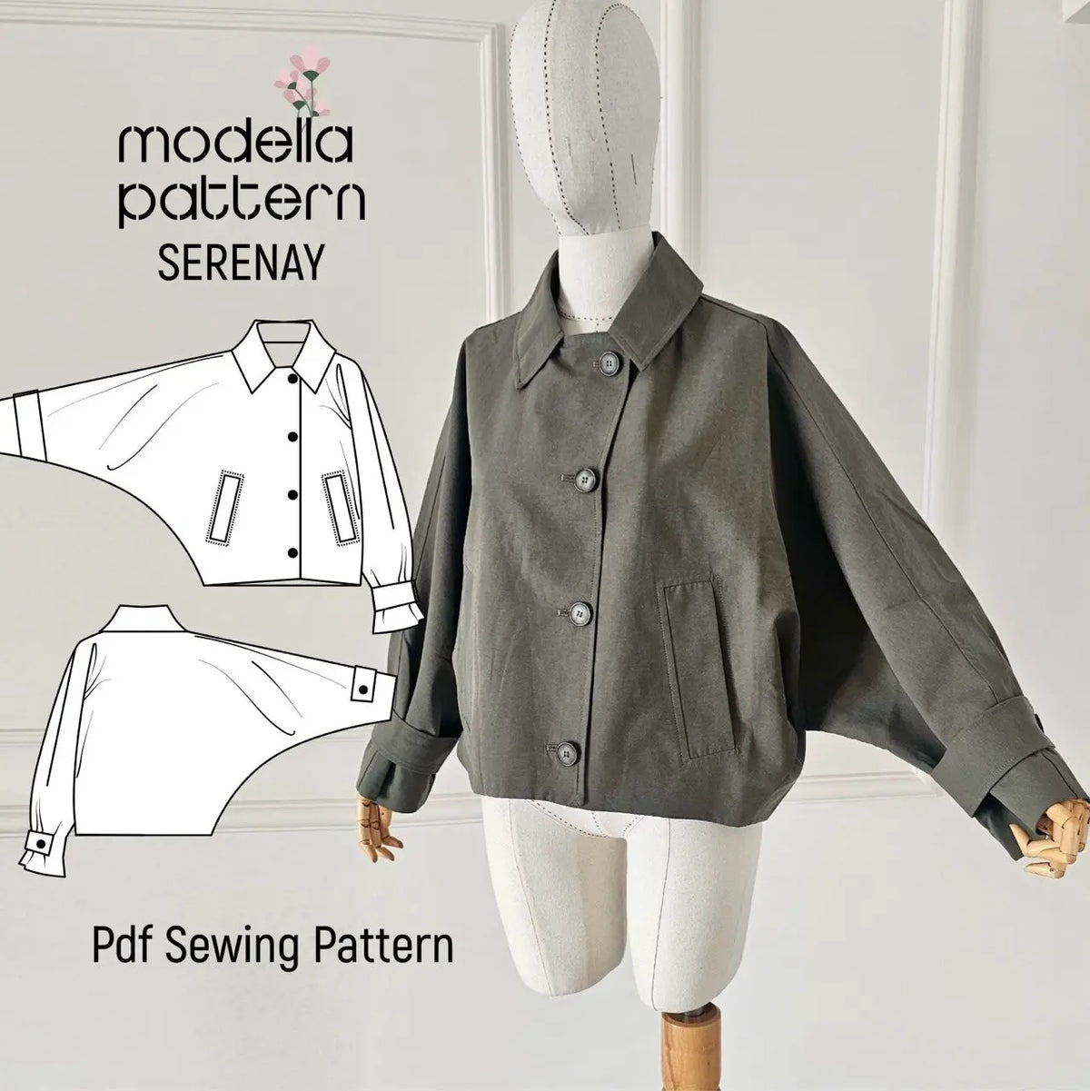 Serenay Batwing Jacket Sewing Pattern PDF | Lined Jacket & Short Coat