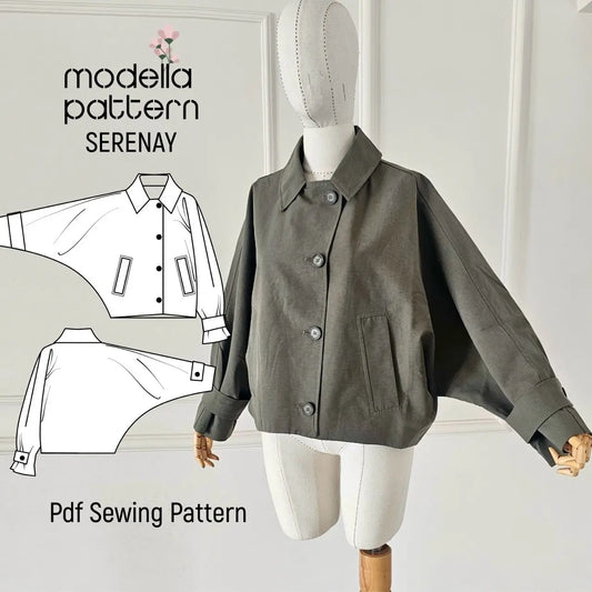 Serenay Batwing Jacket Sewing Pattern PDF | Lined Jacket & Short Coat