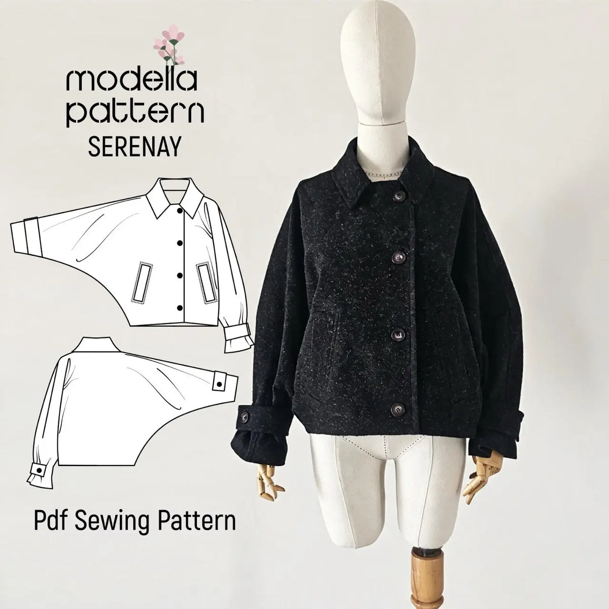 Serenay Batwing Jacket Sewing Pattern PDF | Lined Jacket & Short Coat