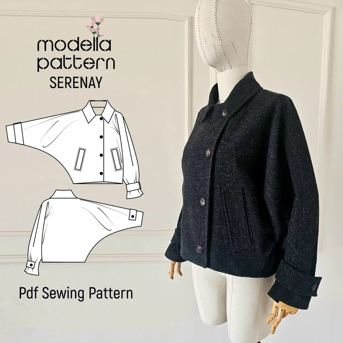 Serenay Batwing Jacket Sewing Pattern PDF | Lined Jacket & Short Coat